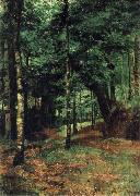 William Stott of Oldham Study of sun shining through trees-Concarneau USA oil painting artist